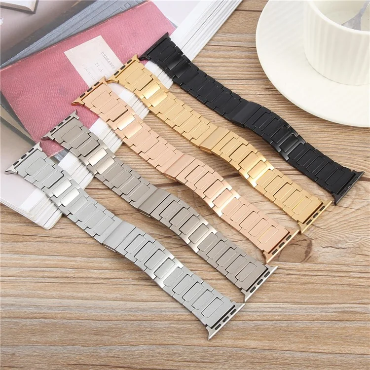 Watch Band For Apple Watch Series 10 9 8 7 SE 6 5 4 3 2 1 42mm 41mm 40mm 38mm Magnetic Foldable Buckle Metal Strap - Black