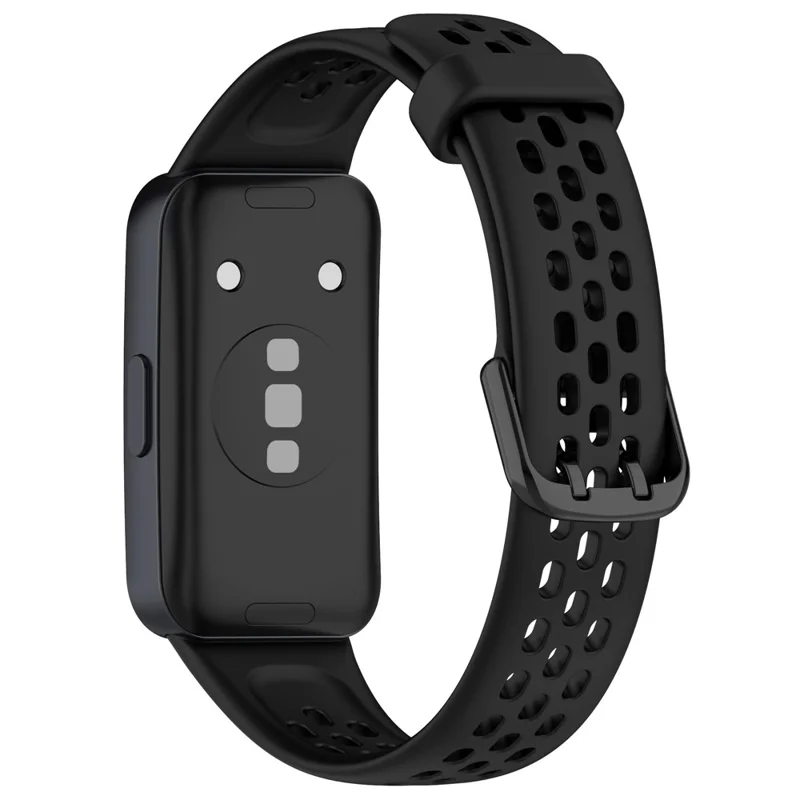 Silicone Watch Band For Huawei Band 10 NFC  /  10  /  9 NFC  /  9  /  8 NFC  /  8 Perforated Breathable Wristband Replacement Strap - Black