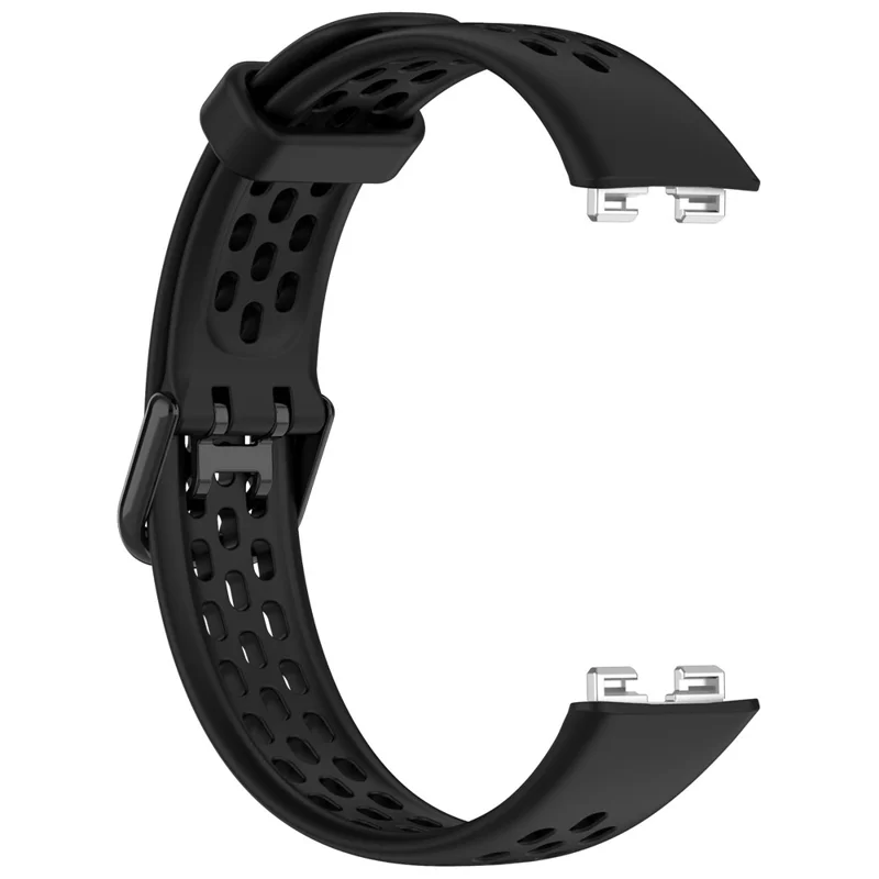 Silicone Watch Band For Huawei Band 10 NFC  /  10  /  9 NFC  /  9  /  8 NFC  /  8 Perforated Breathable Wristband Replacement Strap - Black