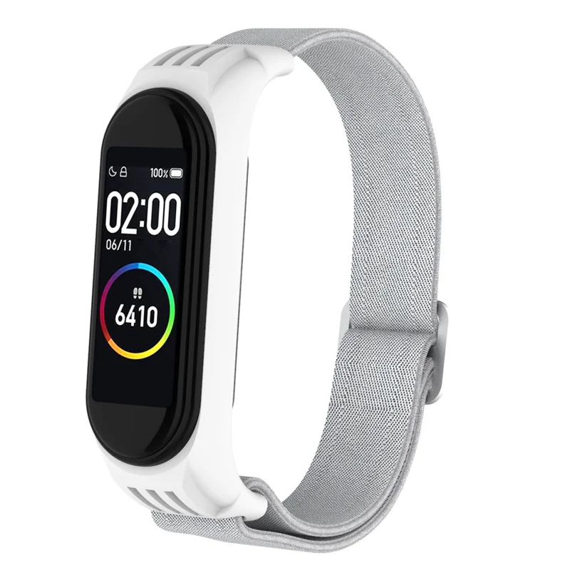 Elastic Nylon Smart Watch Strap Replacement Watchband for Xiaomi Mi Band 3/4/5/6 - Silver