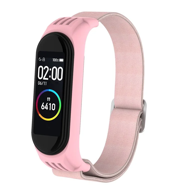Elastic Nylon Smart Watch Strap Replacement Watchband for Xiaomi Mi Band 3/4/5/6 - Light Pink