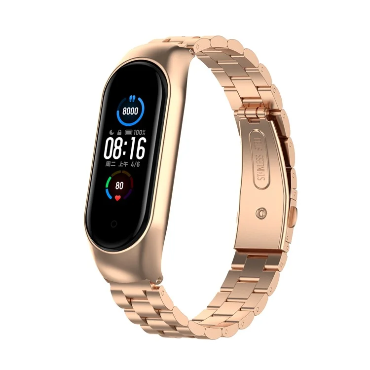 Stainless Steel Replacement Smart Watch Strap Watchband for Xiaomi Mi Band 5/6 - Rose Gold