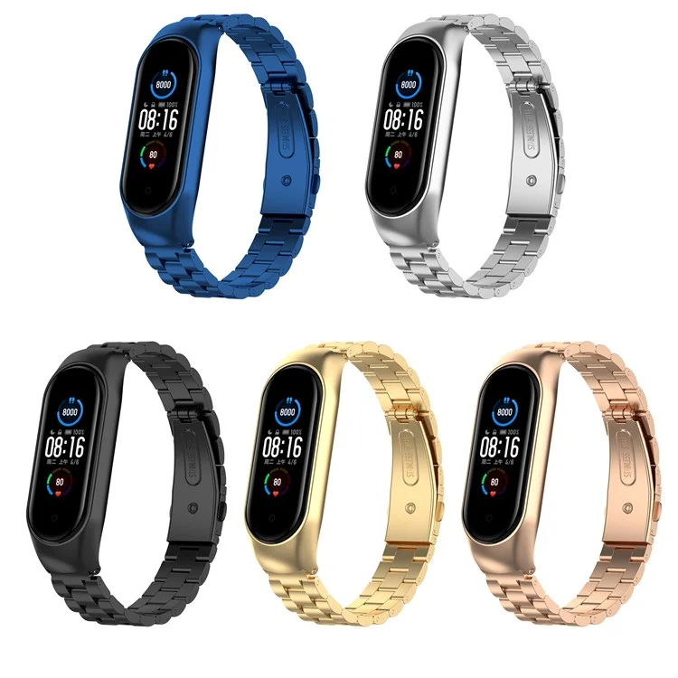 Stainless Steel Replacement Smart Watch Strap Watchband for Xiaomi Mi Band 5/6 - Rose Gold