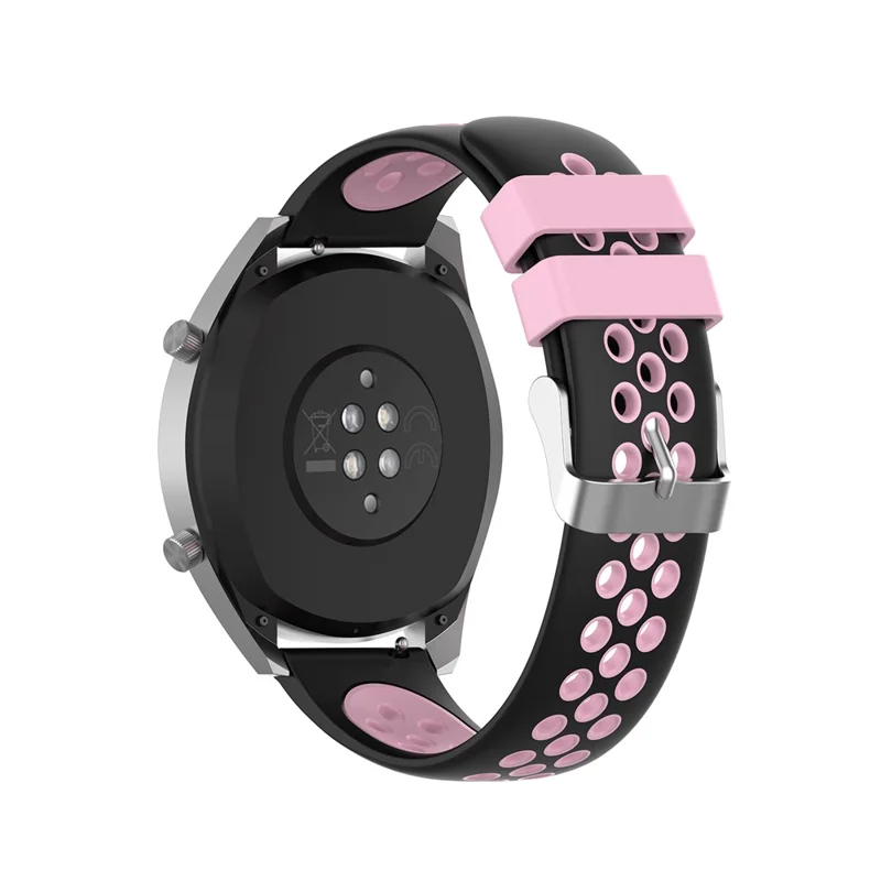 Dual Color Soft Silicone Smart Watch Replacement Strap 22mm for HUAWEI Watch GT2 46mm - Black/Pink