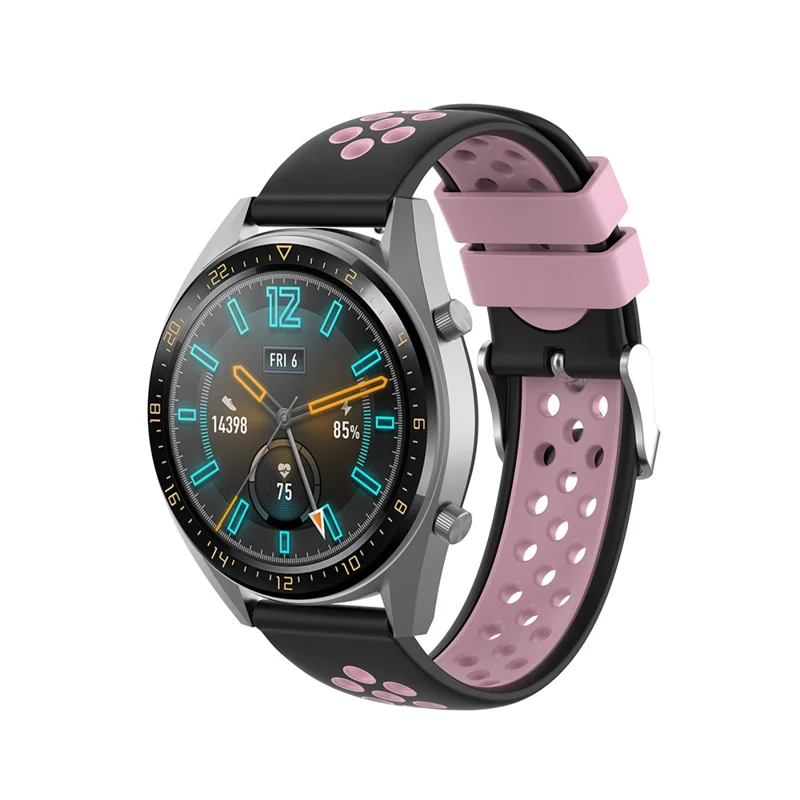 Dual Color Soft Silicone Smart Watch Replacement Strap 22mm for HUAWEI Watch GT2 46mm - Black/Pink