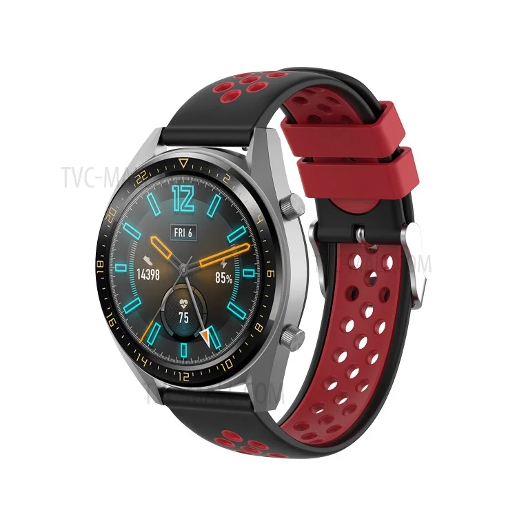 Dual Color Soft Silicone Smart Watch Replacement Strap 22mm for HUAWEI Watch GT2 46mm - Black/Red