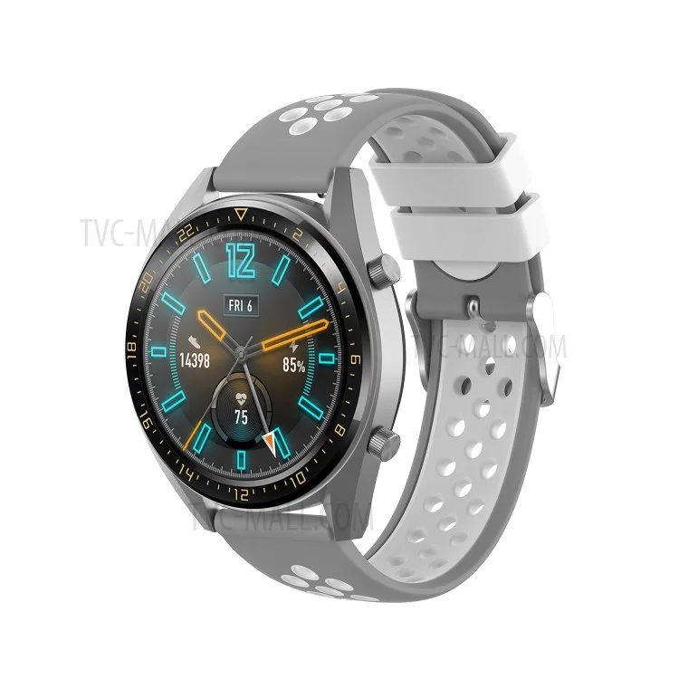 Dual Color Soft Silicone Smart Watch Replacement Strap 22mm for HUAWEI Watch GT2 46mm - Grey/White