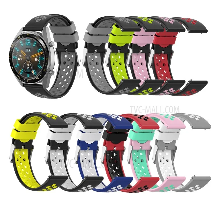 Dual Color Soft Silicone Smart Watch Replacement Strap 22mm for HUAWEI Watch GT2 46mm - Grey/White