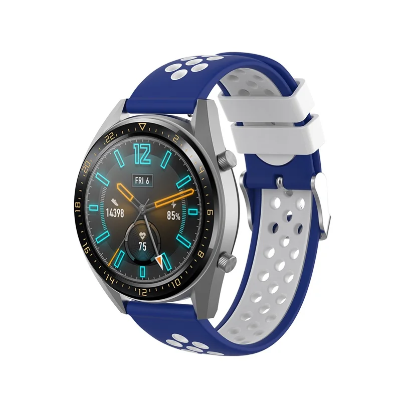Dual Color Soft Silicone Smart Watch Replacement Strap 22mm for HUAWEI Watch GT2 46mm - Blue/White