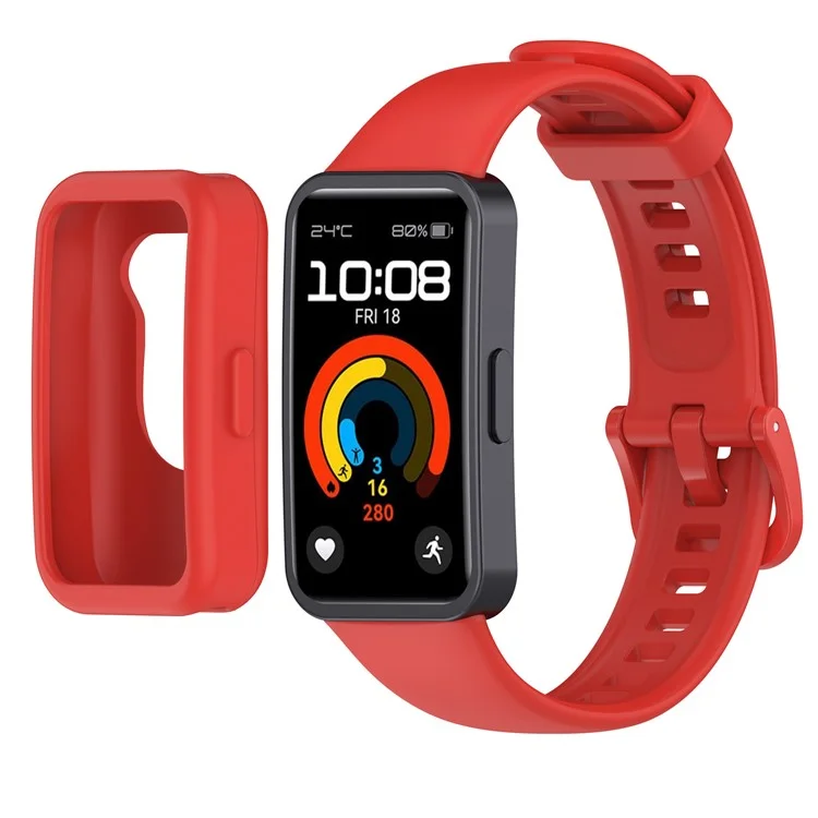 Correa de Silicona para Huawei Band 10 NFC / 10 / 9 NFC / 9 / 8 NFC / 8 Correa Ajustable con Marco de Reloj - Rojo