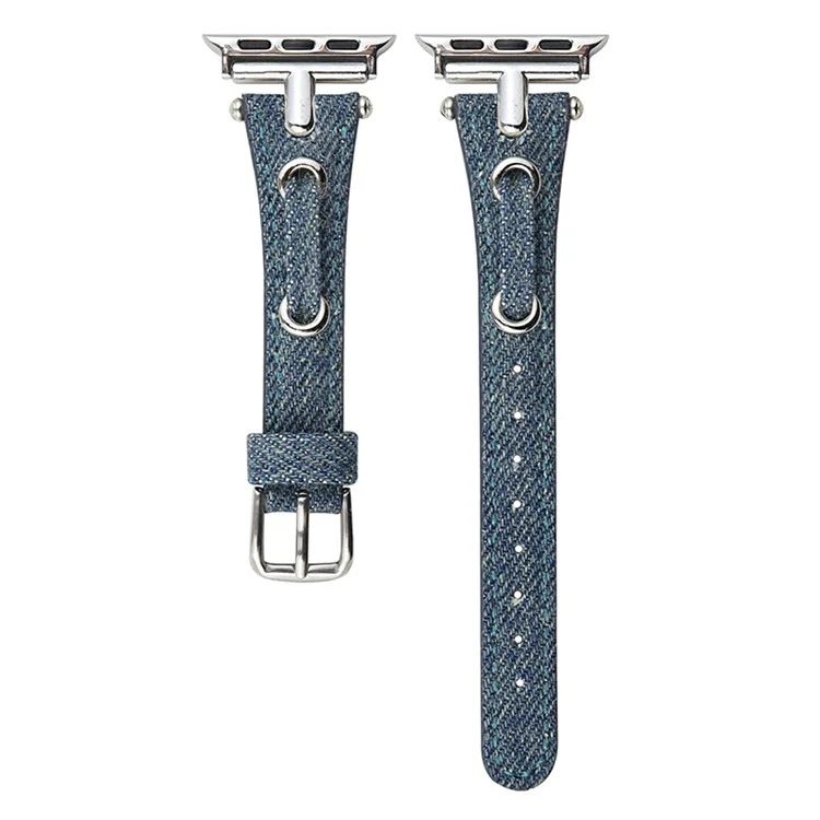 Watch Strap for Apple Watch Series 10 9 8 7 SE 6 5 4 3 2 1 42mm 41mm 40mm 38mm Denim + Leather Adjustable Band - Blue
