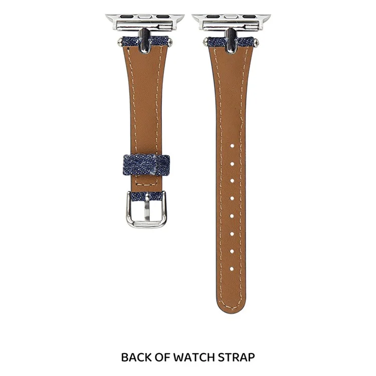 Watch Strap for Apple Watch Series 10 9 8 7 SE 6 5 4 3 2 1 42mm 41mm 40mm 38mm Denim + Leather Adjustable Band - Blue