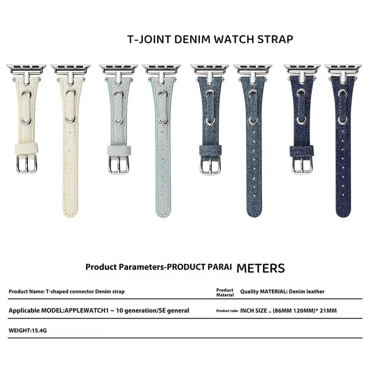 Watch Strap for Apple Watch Series 10 9 8 7 SE 6 5 4 3 2 1 42mm 41mm 40mm 38mm Denim + Leather Adjustable Band - Blue