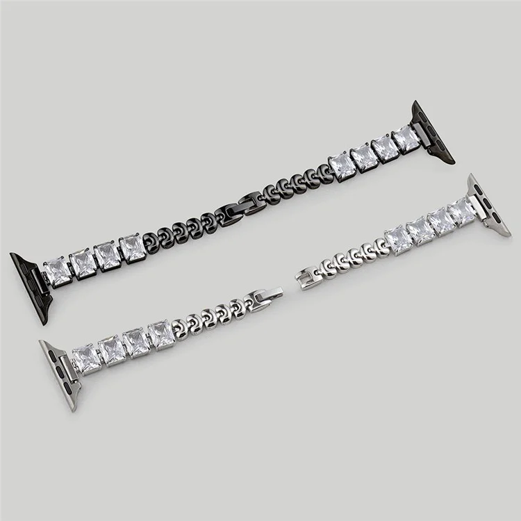 Cinturino in rame per Apple Watch Series 10 Ultra 9 8 7 SE 6 5 4 3 2 1 46mm 49mm 45mm 44mm 42mm Cinturino per orologio quadrato con strass - Argento