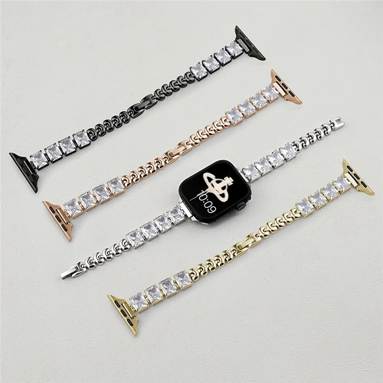 Cinturino in rame per Apple Watch Series 10 Ultra 9 8 7 SE 6 5 4 3 2 1 46mm 49mm 45mm 44mm 42mm Cinturino per orologio quadrato con strass - Argento