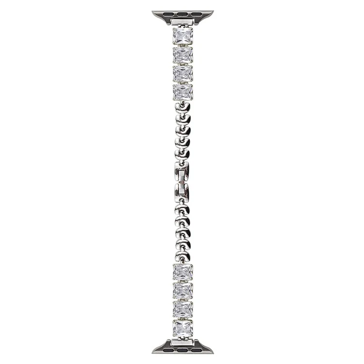 Kupferkette Armband für Apple Watch Series 10 9 8 7 SE 6 5 4 3 2 1 42mm 41mm 40mm 38mm Quadratischer Strass Uhrenarmband - Silber
