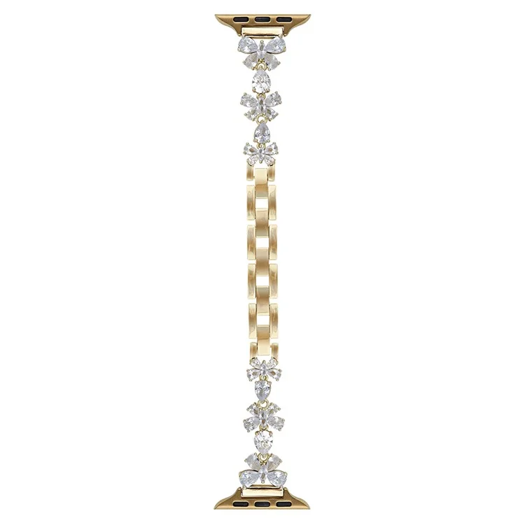 Copper Chain Strap for Apple Watch Series 10 9 8 7 SE 6 5 4 3 2 1 42mm 41mm 40mm 38mm Butterfly Zircon Decor Watch Band - Gold