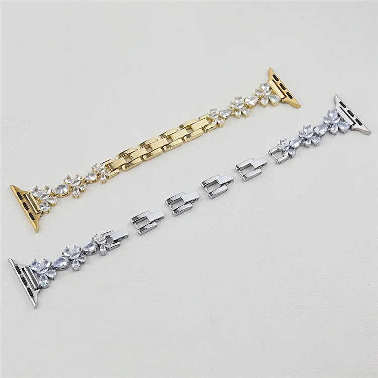 Copper Chain Strap for Apple Watch Series 10 Ultra 9 8 7 SE 6 5 4 3 2 1 46mm 49mm 45mm 44mm 42mm Butterfly Zircon Decor Watch Band - Gold