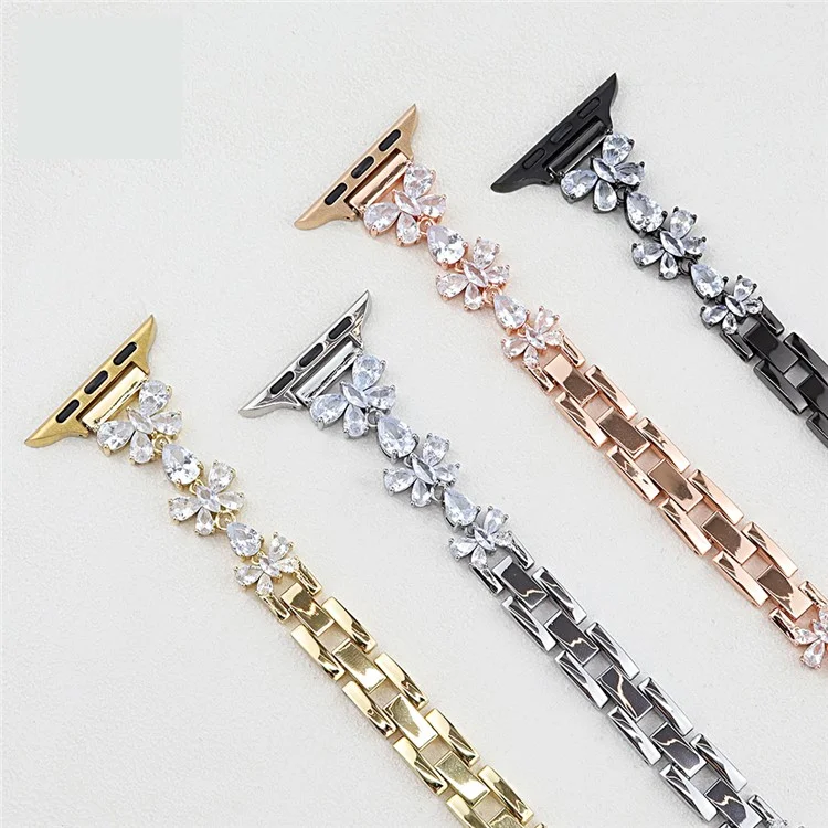 Copper Chain Strap for Apple Watch Series 10 Ultra 9 8 7 SE 6 5 4 3 2 1 46mm 49mm 45mm 44mm 42mm Butterfly Zircon Decor Watch Band - Gold