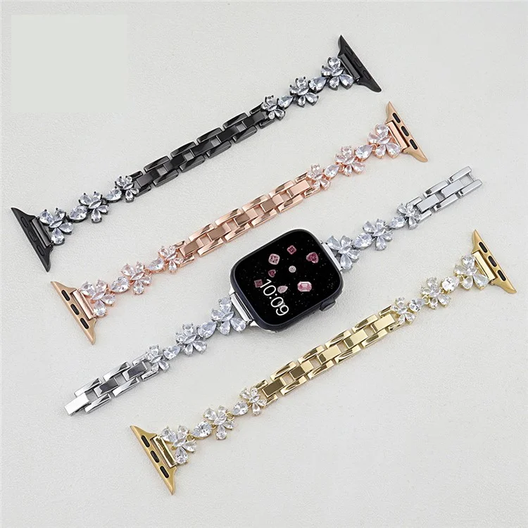 Copper Chain Strap for Apple Watch Series 10 Ultra 9 8 7 SE 6 5 4 3 2 1 46mm 49mm 45mm 44mm 42mm Butterfly Zircon Decor Watch Band - Gold