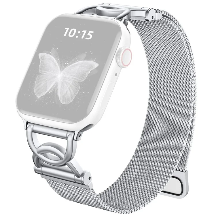 Cinturino per Apple Watch Serie 10 9 8 7 SE 6 5 4 3 2 1 42mm 41mm 40mm 38mm Forma DC-Chiusura Magnetica Cinturino in Acciaio Inossidabile Metallico - Argento