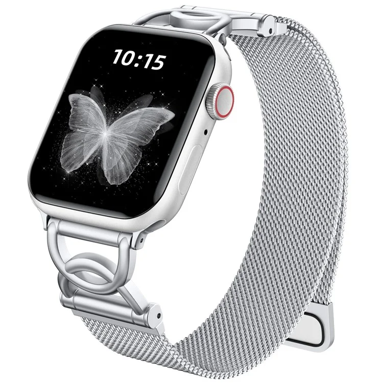 Cinturino per Apple Watch Serie 10 9 8 7 SE 6 5 4 3 2 1 42mm 41mm 40mm 38mm Forma DC-Chiusura Magnetica Cinturino in Acciaio Inossidabile Metallico - Argento