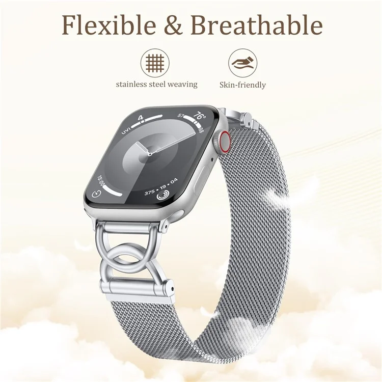 Cinturino per Apple Watch Serie 10 9 8 7 SE 6 5 4 3 2 1 42mm 41mm 40mm 38mm Forma DC-Chiusura Magnetica Cinturino in Acciaio Inossidabile Metallico - Argento