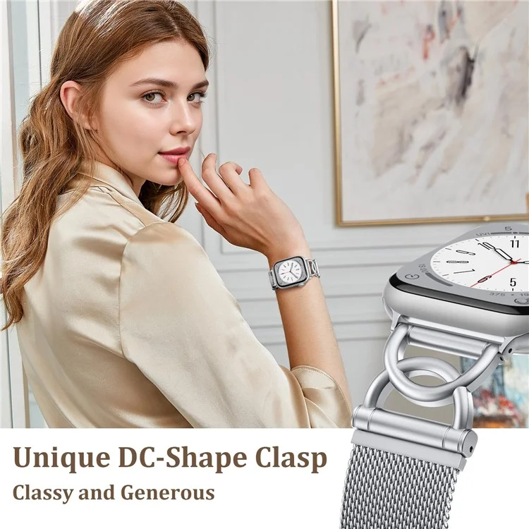 Cinturino per Apple Watch Serie 10 9 8 7 SE 6 5 4 3 2 1 42mm 41mm 40mm 38mm Forma DC-Chiusura Magnetica Cinturino in Acciaio Inossidabile Metallico - Argento