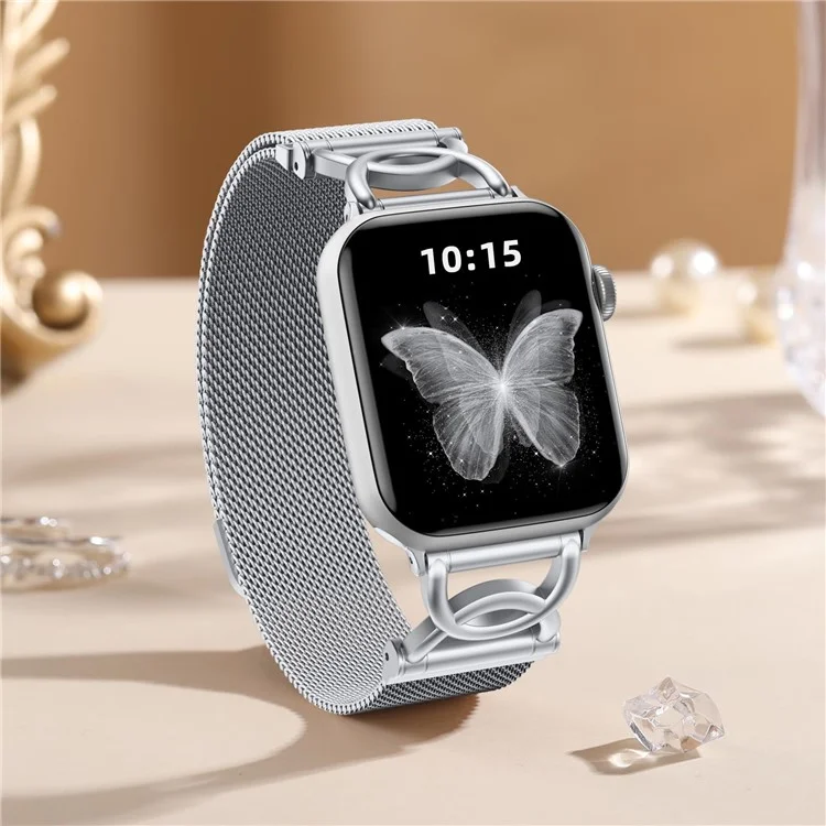 Cinturino per Apple Watch Serie 10 9 8 7 SE 6 5 4 3 2 1 42mm 41mm 40mm 38mm Forma DC-Chiusura Magnetica Cinturino in Acciaio Inossidabile Metallico - Argento