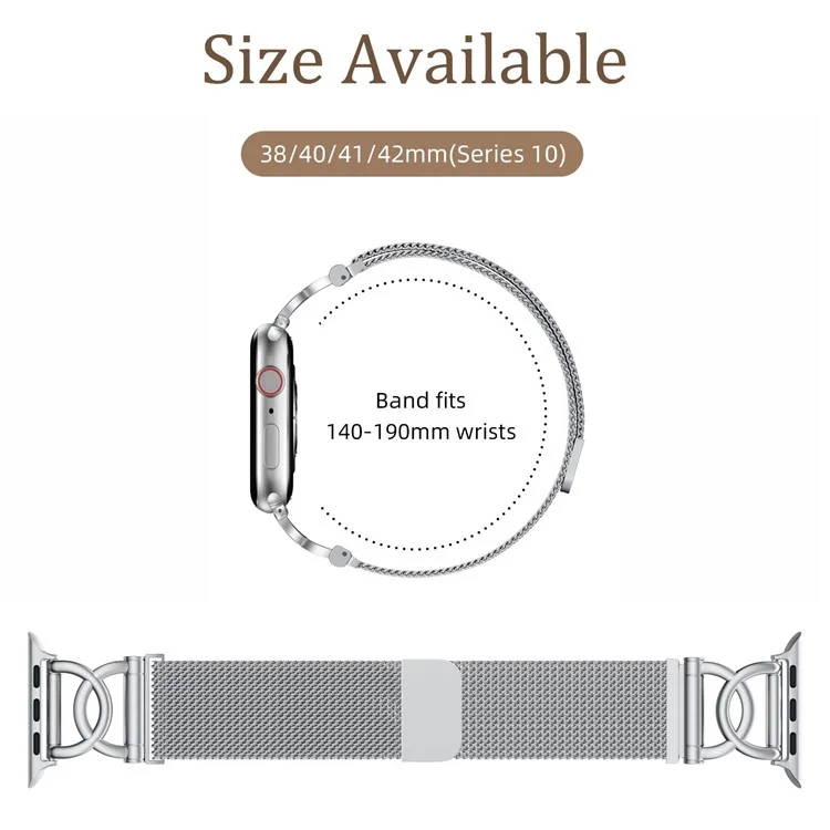 Cinturino per Apple Watch Serie 10 9 8 7 SE 6 5 4 3 2 1 42mm 41mm 40mm 38mm Forma DC-Chiusura Magnetica Cinturino in Acciaio Inossidabile Metallico - Argento