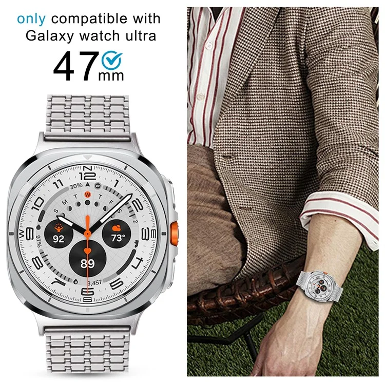 For Samsung Galaxy Watch Ultra 47mm Watch Band Stainless Steel Magnetic Nine-Bead Loop Adjustable Strap
