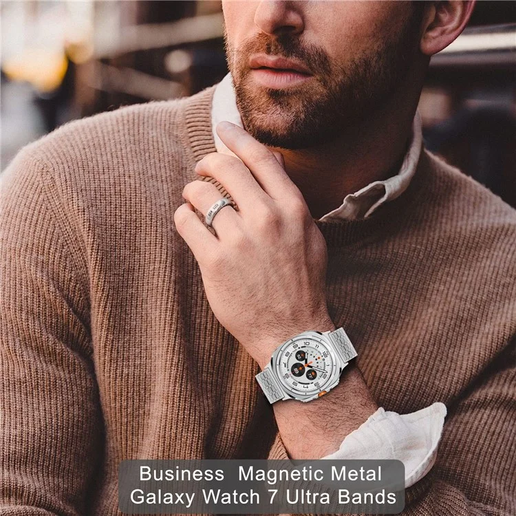 For Samsung Galaxy Watch Ultra 47mm Watch Band Stainless Steel Magnetic Nine-Bead Loop Adjustable Strap