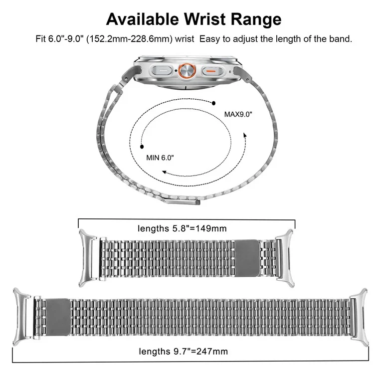 For Samsung Galaxy Watch Ultra 47mm Watch Band Stainless Steel Magnetic Nine-Bead Loop Adjustable Strap