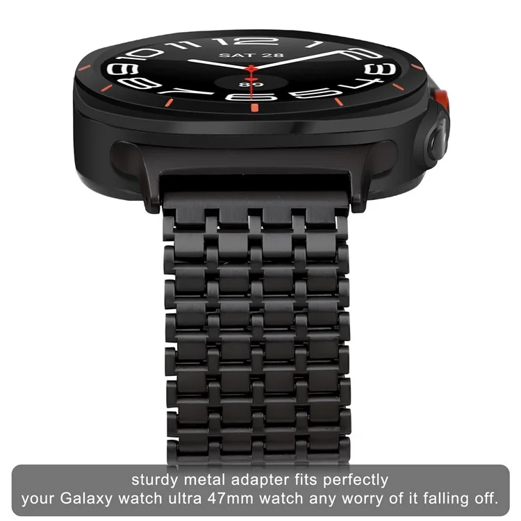 For Samsung Galaxy Watch Ultra 47mm Watch Band Stainless Steel Magnetic Nine-Bead Loop Adjustable Strap - Black