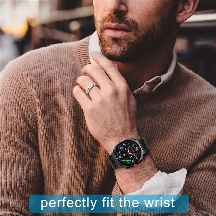 For Samsung Galaxy Watch Ultra 47mm Watch Band Stainless Steel Magnetic Nine-Bead Loop Adjustable Strap - Black