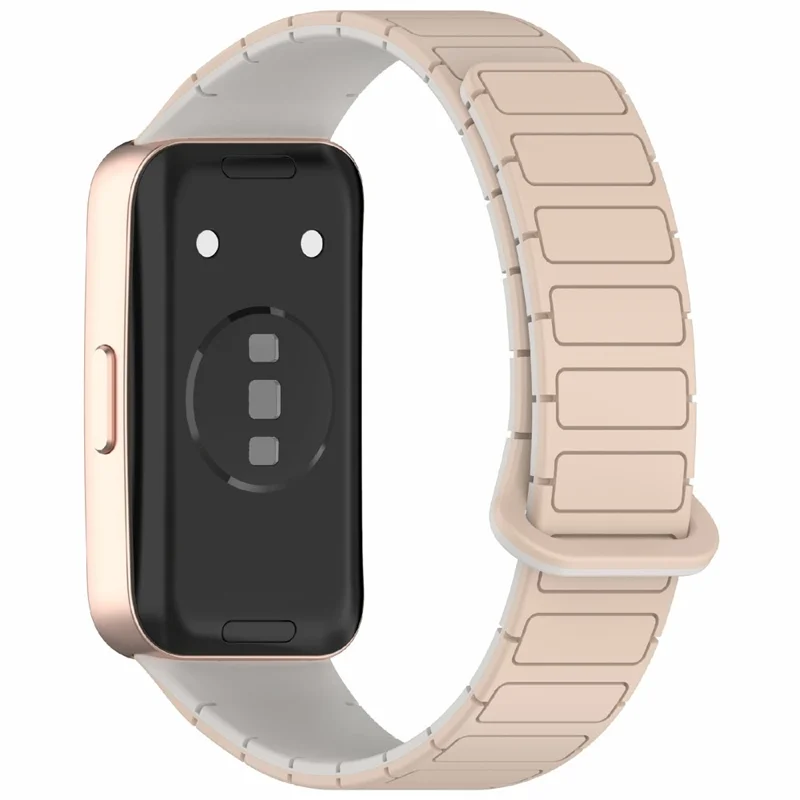 Silicone Watch Band For Huawei Band 10  /  9  /  8 Magnetic Dual Color Replacement Strap - Milk Tea  /  Rock White