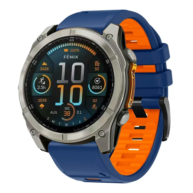 26mm Watch Band For Garmin Fenix 8 51mm / Instinct 2X / Fenix 7X / Enduro 2 , Dual Color Silicone Replacement Strap - Sapphire + Orange
