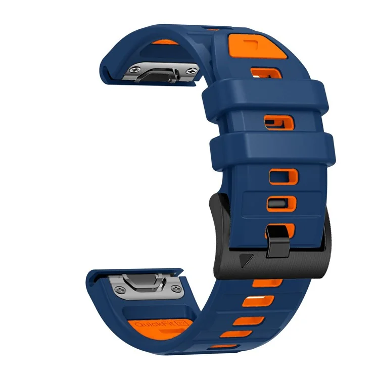 26mm Watch Band For Garmin Fenix 8 51mm / Instinct 2X / Fenix 7X / Enduro 2 , Dual Color Silicone Replacement Strap - Sapphire + Orange