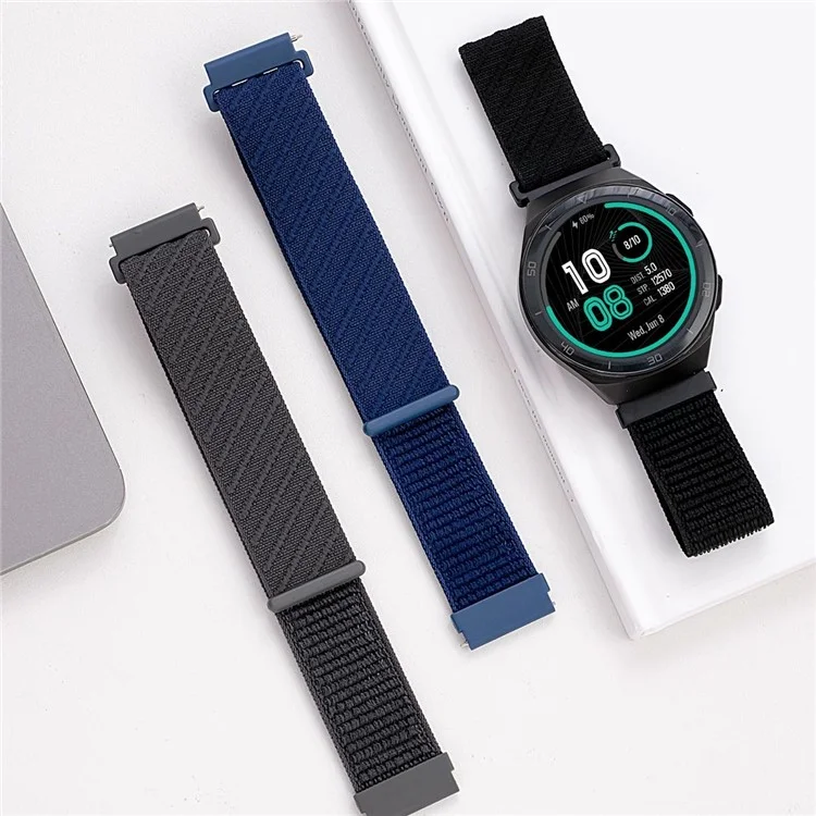 22mm Watch Band For Huawei Watch GT 5 Pro 46mm / GT 5 46mm / GT 4 46mm / Watch 4 / Samsung Galaxy Watch3 Nylon Loop Strap  - Dark Blue