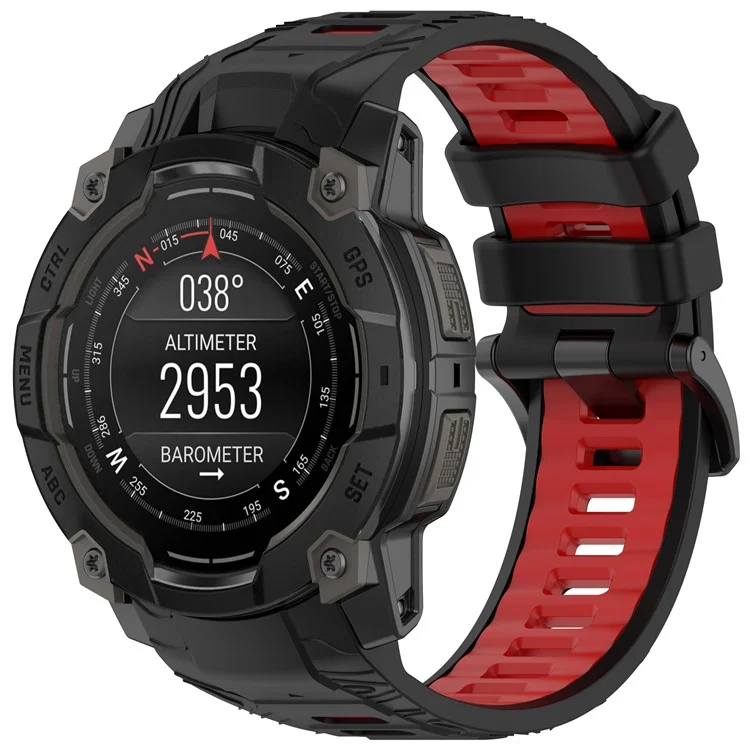 Für Garmin Instinct 3 50mm Zweifarbiges Smartwatch-Band Sport Atmungsaktives Silikonarmband - Schwarz+Rot