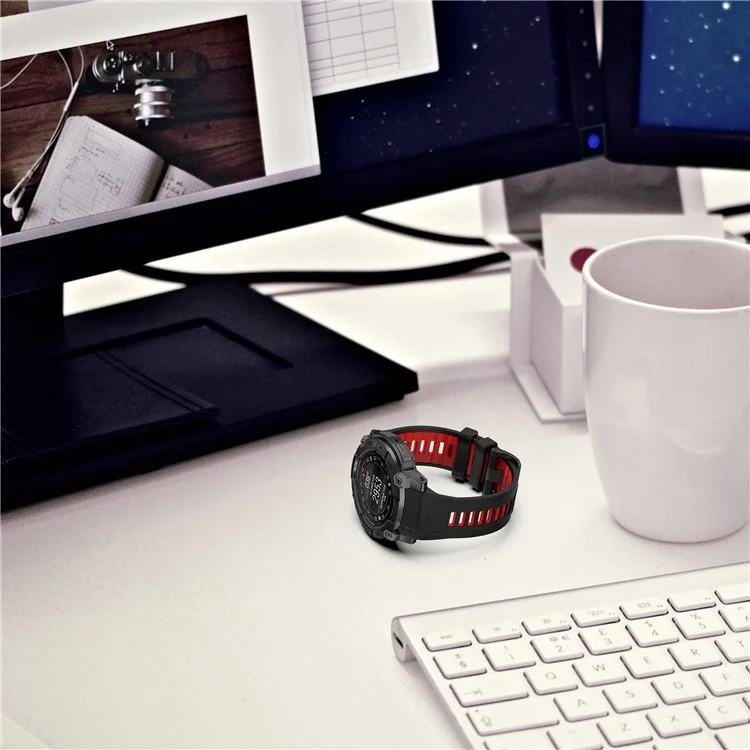 Für Garmin Instinct 3 50mm Zweifarbiges Smartwatch-Band Sport Atmungsaktives Silikonarmband - Schwarz+Rot
