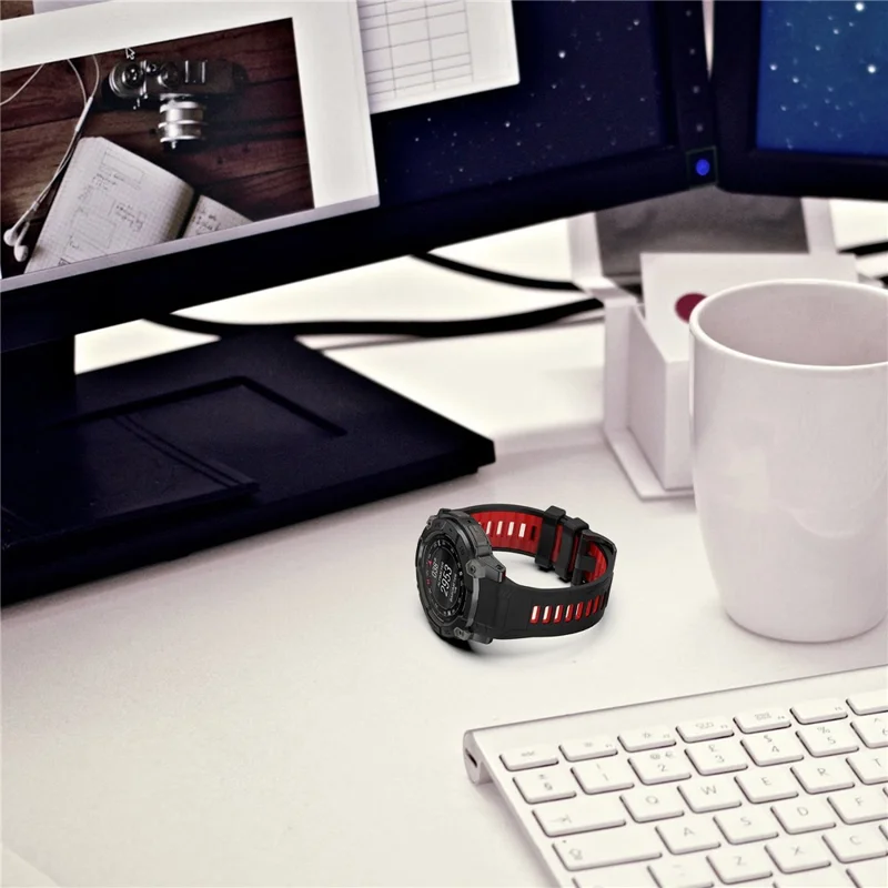For Garmin Instinct 3 45mm Dual Color Smartwatch Band Sports Breathable Silicone Strap - Black+Red