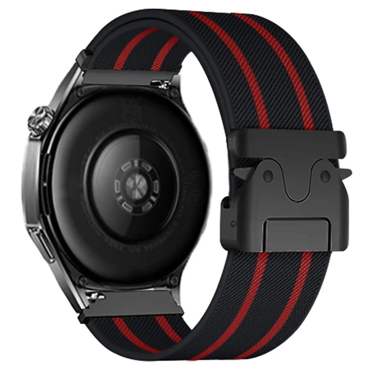 Per Huawei Watch GT 5 46mm Cinturino 22mm Design a Righe con Fibbia Paracadute in Nylon - Nero / Rosso