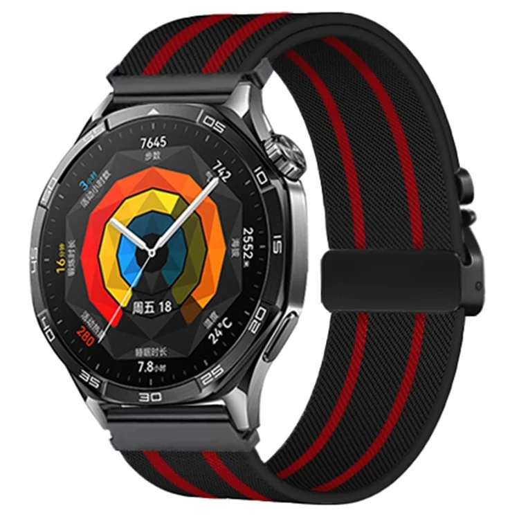 Per Huawei Watch GT 5 46mm Cinturino 22mm Design a Righe con Fibbia Paracadute in Nylon - Nero / Rosso