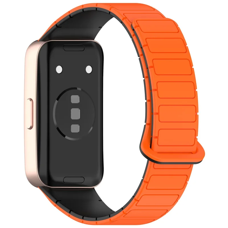 Watch Band For Huawei Band 10  /  9  /  8 Magnetic Dual-Color Silicone Strap - Orange  /  Black
