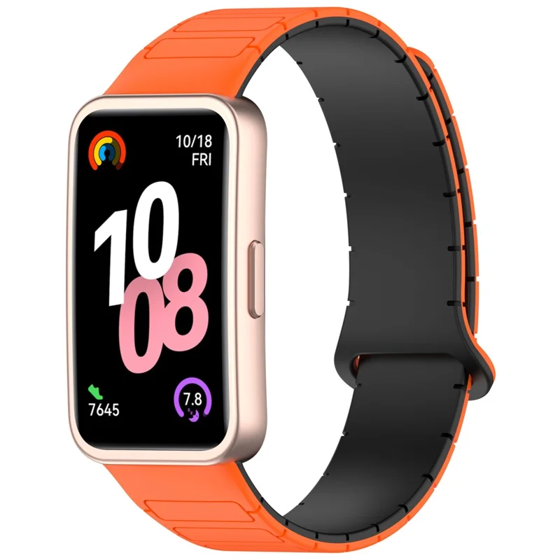 Watch Band For Huawei Band 10  /  9  /  8 Magnetic Dual-Color Silicone Strap - Orange  /  Black