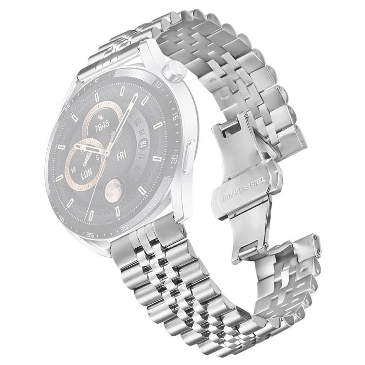 Para Huawei Watch GT Runner Pulseira de 5 Elos de Aço Inoxidável com Fecho Borboleta - Prata