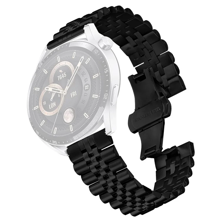 Para Huawei Watch GT Runner Pulseira de 5 Elos em Aço Inoxidável com Fecho Borboleta - Preto