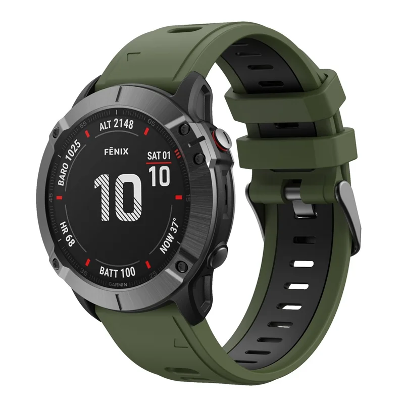 Dual Color Quick Release Silicone Replacement Watchband Bracelet Strap for Garmin Fenix 7X/6X Sapphire GPS/6X Pro/6X GPS/5X GPS/5X Plus - Army Green / Black