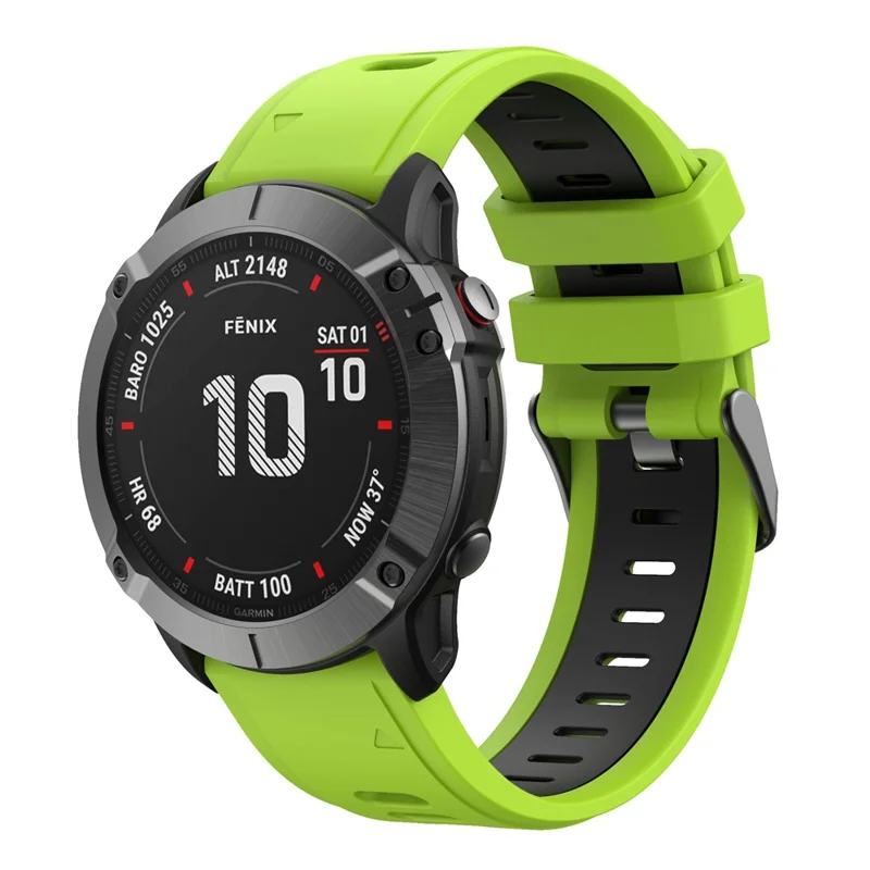 Dual Color Quick Release Silicone Replacement Watchband Bracelet Strap for Garmin Fenix 7X/6X Sapphire GPS/6X Pro/6X GPS/5X GPS/5X Plus - Lime / Black